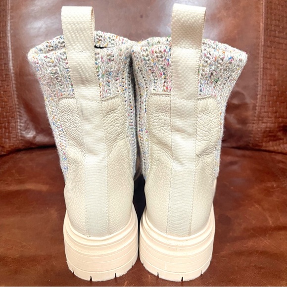 Anthropology Chelsea Leather Boots With Knit Design Detail Cream Color - Picture 5 of 9